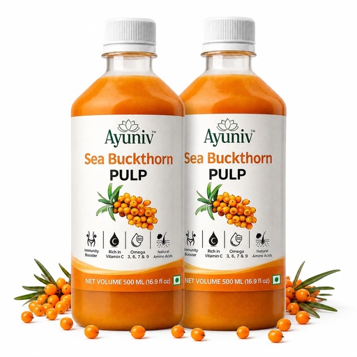 [BRSRY2QNDMIRGC3V] Ayuniv Himalayan Sea Buckthorn Juice 1000ml | Omega 3 6 7 9 | Vitamin C Rich | Natural Antioxidant Drink | Supports Immunity, Gut Health, Skin & Hair | No Added Sugar (500ml * 2)