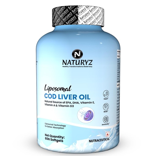 [BRSRYFQ5CMCREGTX] NATURYZ Liposomal Cod Liver Oil 600mg | Vitamin A, D & E, Omega-10 Capsules