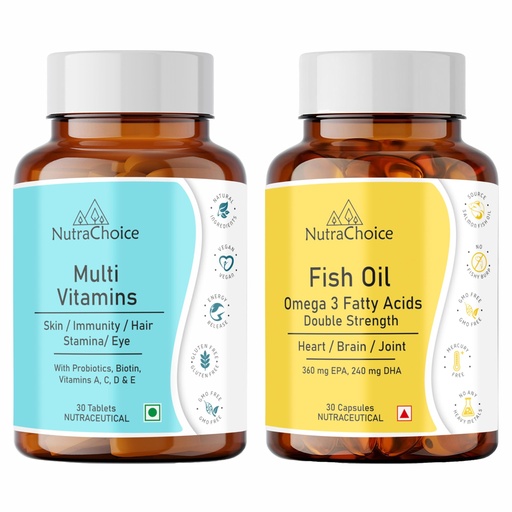[BRSRGEITDF5QMHLF] Multivitamin & Omega 3 Fish Oil Double Strength Combo Softgel Capsules and Tablets 30 Count Each (30 Tabs + 30 Caps)