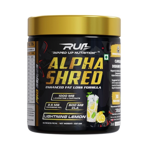 [BRSROBAYBEJR43TU] Ripped Up Nutrition Alpha Shred - Pro Series, Fat Burning Powder, Premium Ultra Strenth Lipolytic Fat Burning (Lightning Lamonade, 150gm, 1 count, 30 Servings)