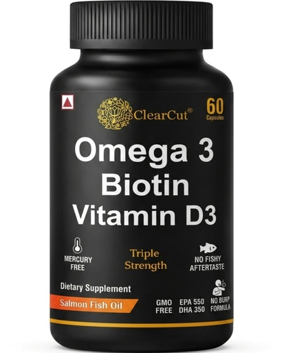 [BRSRMBA7AF4GMG3H] ClearCut Triple strength Omega 3 fish oil capsules | Biotin| Vitamin D3 for men women Heart Hair Skin