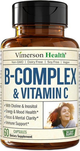 [BRSRMAQKPJ6A4FY2] ויטמין B מורכב עם VIT C & Folic Acid (Folate) - 8 ויטמין B: B1, B2, B3, B5, B6, B7, ויטמין B12 + Biotin, Choline & Inositol. מסייעות Mood, אנרגיה, מערכת העצבים & Immune Support