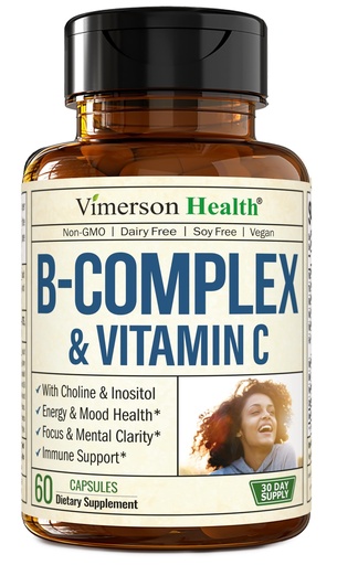 [BRSRMAQKPJ6A4FY2] Vitamin B Complex with Vit C & Folic Acid (Folate) - 8 High Potency B Vitamins: B1, B2, B3, B5, B6, B7, Vitamin B12 + Biotin, Choline & Inositol. Aids Mood, Energy, Nervous System & Immune Support