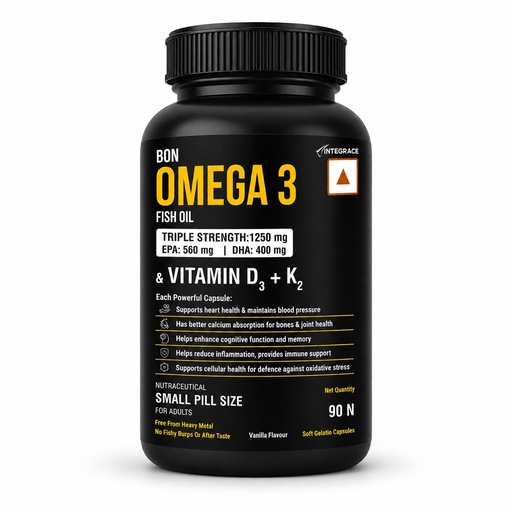 [BRSRYYIHCMHQG2TV] Fish Oil 1250mg with Vitamin D3 & K2, 90 Softgels | 3X Triple Strength 560mg EPA & 400mg DHA | Supports Heart, Bone Health, Brain & Immunity | Easy to Swallow Small Pills | Non-GMO, Burpless Anti-Reflux, No Heavy Metals