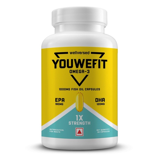 [BRSRAFT2DF7W2FLD] YouWeFit Daily Strength Omega 3 Fish Oil Capsules - 60 Soft Gels With 180mg EPA & 120mg DHA To Supports Heart & Joint Health | Omega 3 Supplement 1000mg