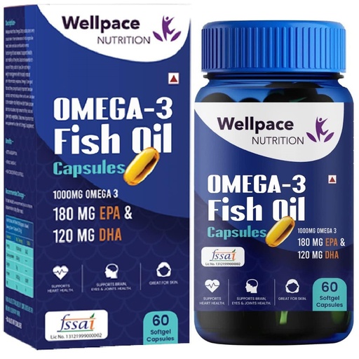 [BRSRAAAZBZ6RSCTB] Omega-3 Fish Oil 1000mg | EPA 180mg & DHA 120mg for Brain, Heart & Eye Health (60 Capsules)