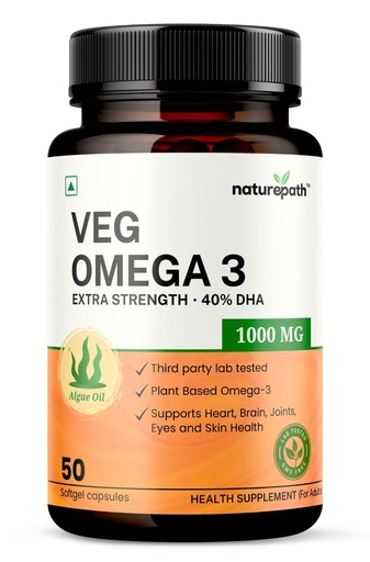 [BRSRYZD3CIGWMHT2] NaturePath Vegetarian Omega 3 | 1000mg Premium Algal Oil | 400mg DHA | Plant-Based Omega-3 Supplement | Supports Heart, Brain & Skin Health | 3rd Party Lab Tested | 50 Veg Capsules