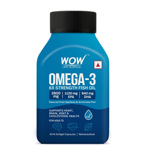 [BRSRGHT6BAPRMHTB] WOW Life Science Omega‑3 6X Strength Fish Oil Softgel Capsules | 2800 mg Fish Oil with 1120 mg EPA & 840 mg DHA | Supports Heart, Brain & Joint Health | Sourced from Sardines & Anchovies | 60 Softgel Capsules