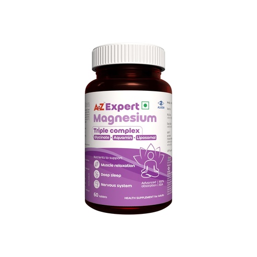 [BRSRGCY2DF5Q2ELK] A to Z Expert Magnesium Triple Complex 1450mg | 440mg Elemental Magnesium (100% RDA) | Aquamin, Glycinate & Liposomal | Sleep, Muscle Relaxation, Nerve Function | 60 Tablets