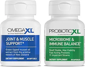 [BRSRAGAOOANWADLJ] OmegaXL Powerful Joint and Muscle Support Supplement (60 Count) & Probiotic XL - PreforPro, DE111, Shelf Stable - Promote Healthy Gut Flora Growth (30 Veggie caps)
