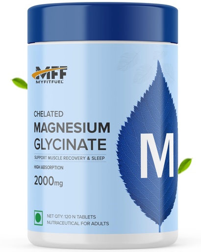 [BRSREHYCOYNAMADK] MyFitFuel Chelated Magnesium Glycinate 2000mg (120 Tablets) With Zinc, Vitamin B6, Lysine. Support Muscle Recovery, For Sleep, Cramps, Nerve Health. Magnesium Supplements For Women & Men
