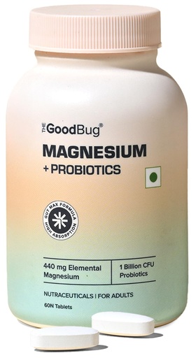 [BRSRYZQYCAARQFDH] The Good Bug Magnesium Bisglycinate Tablets with Probiotics | 440mg Elemental Magnesium | Highly Bioavailable Form | Supports Muscle Recovery, Deep Sleep & Gut Health | 60 Tablets