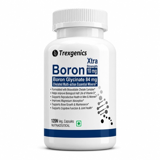 [BRSRG2QOOQMR4A32] Trexgenics Boron 10 mg XTRA STRENGTH from Boron Glycinate Multi-action Mineral, Bone, Cognitive Function, Reproductive & Joint Health ((60 Veg Capsules)