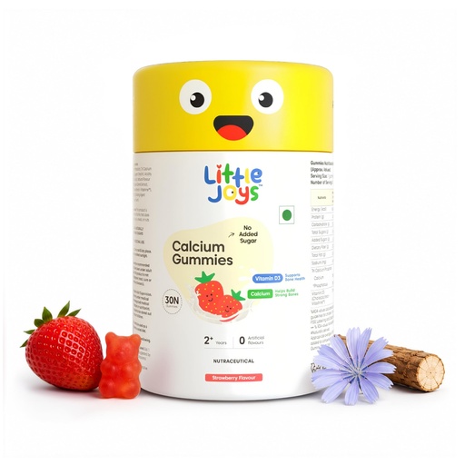 [BRSRAZL3CQBQIADX] Little Joys Calcium & Vitamin D Gummies for Kids (4+ years) With No Sugar Added | For Stronger Bones, Joints, Teeth & Immunity | Strawberry Flavour | 30 Gummies