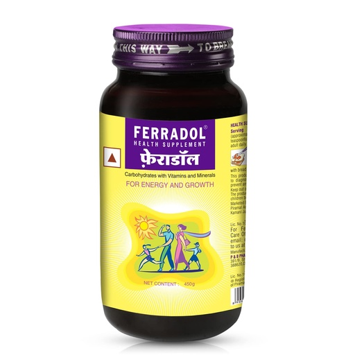 [BRSWGHADBB4GK3TA] Ferradol syrup Pack of 450gm, daily health supplement with Iron, vitamins A, B1, B2, B3 and D3, Calcium, Zinc, helps maintain haemoglobin and supports immunity