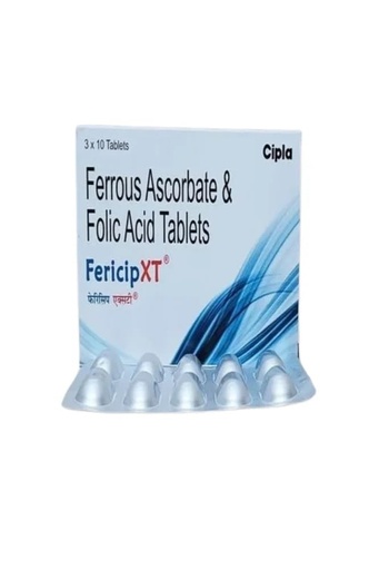 [BRSREGQCCQNRODL3] Cipla Fericip XT Tablet with Ferrous Ascorbate & Folic Acid | 30 Tablets