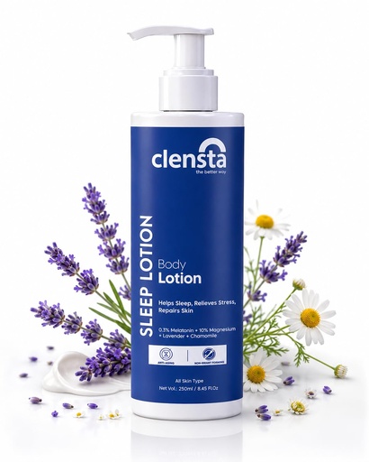 [BRSRGFAHOQJRQET2] Clensta Sleep Lotion with 0.3% Melatonin & 10% Magnesium | Lavender & Chamomile Oil For Deep & Restful Sleep | Relaxes Muscle, Post workout & Reduces Signs of Aging | 250 ml