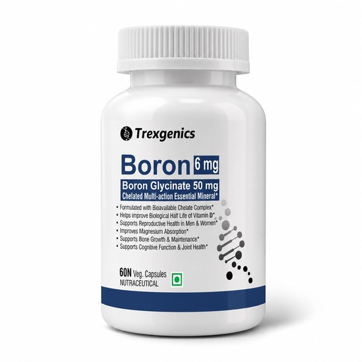 [BRSREGQNBYPRGAY2] Trexgenics Boron 6 mg from Boron Glycinate 50 mg Multi-action Mineral, Bone, Cognitive Function & Joint Health (60 Veg Capsules)