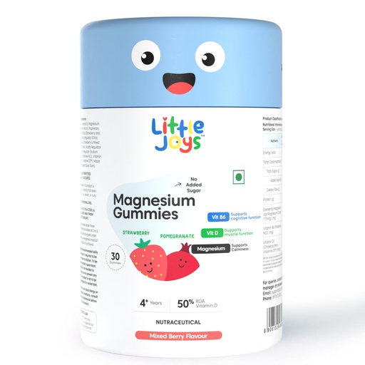 [BRSRGBAPDIAQEDTL] Little Joys Magnesium Gummies for Kids (4+ Years) | With Vitamin D3. B6 & Magnesium Citrate | Supports Rest and Recovery, Calms Mood & Improves Focus | No Added Sugar | Mixed Berry Flavor, 30 Day Pack