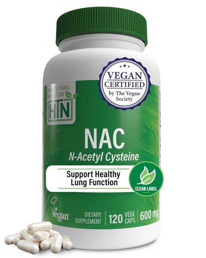 [BRSWKFIGDN4BYYDI] Health Thru Nutrition NAC N-Acetyl-Cysteine 600mg 120 Capsules | Vegan Certified | The Purest NAC Supplement | Supports Healthy Lung Liver Functions & Cellular Health | Non-GMO Soy & Gluten Free