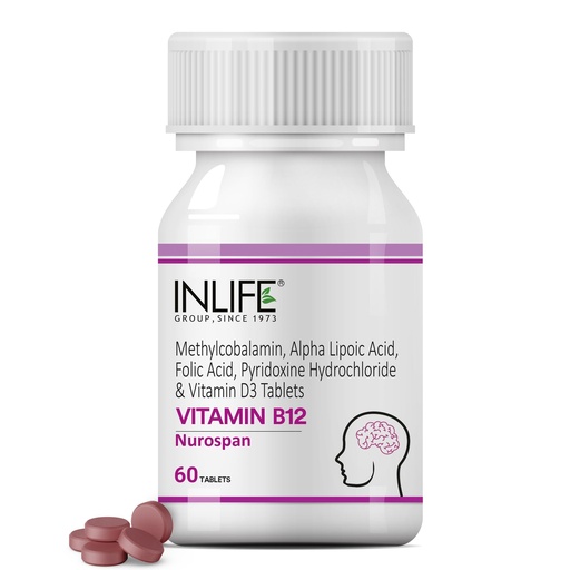 [BRSWGCYBBB6QGD34] INLIFE Vitamin B12 (Methylcobalamin) 1500mcg Supplement with ALA, Folic Acid, Vitamin D3 | Nerve and Brain Health for Men & Women – 60 Tablets(Pack Of 1, 60)