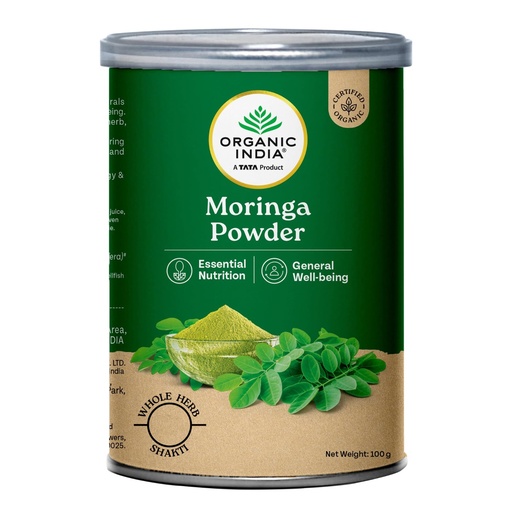 [BRSWKGAKAUGQY3L6] A TATA Product - Organic India Moringa Powder - 100g, Essential Nutrition Superfood, Helps Naturally Boost Energy Levels, Improves Stamina & Vitality, Rich In Vitamins & Minerals