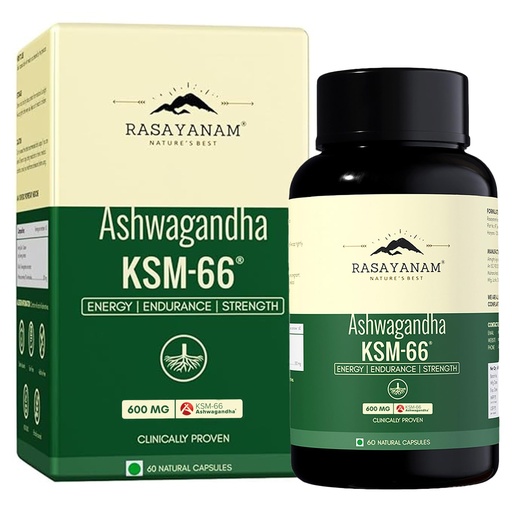 [BRSW22T2CBYAYHLA] Rasayanam Ashwagandha KSM-66® | Clinically Proven 600mg Dosage | 5.1% Withanolides for Max Results | 100% Pure Root Extract | Stress Relief, Energy & Recovery Support | World’s Strongest Ashwagandha | 60 Capsules