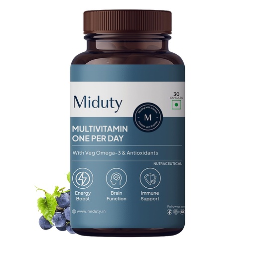 [BRSW22QYCUJR6YI4] Miduty Multivitamin with Veg Omega 3 | Immunity Booster & Muscle Function for Men & Women | Daily Vitamin Supplement with DHA, A-Lipoic Acid, Grape Seed Extract, Magnesium - 30 Capsule