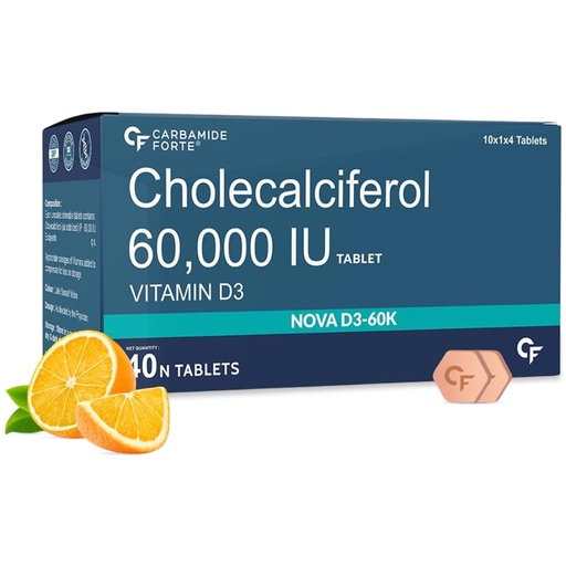 [BRSW2GT7DMIQI2A6] Carbamide Forte Vitamin D3 60000IU | Vitamin D3 Supplements for Women & Men - Cholecalciferol Tablets | Vitamin D Tablets For Bones & Immune Health | Orange Flavoured - 40 Tablets