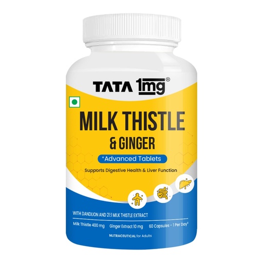 [BRSRMZQLOEBBSFAZ] Tata 1mg Milk Thistle Liver Detox Capsules (Veg) - 60 Count | Liver Health Supplement with 70% Silymarin, Dandelion & Ginger | For Men & Women