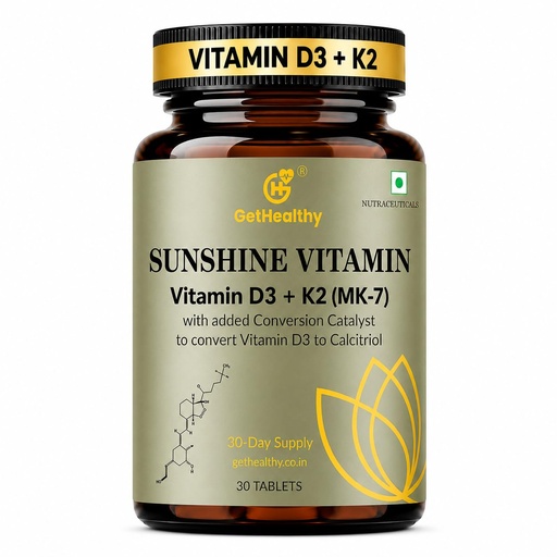 [BRSRAAQ7PJ6BU23B] GetHealthy® Sunshine Vitamin™ Premium Vegan Vitamin D3 K2 MK7 Tablets | Lichen D3 600 IU + MK-7 55 mcg with Zinc, Curcumin, Piperine, Magnesium & MCT | Bone, Heart & Immune Support | Lab Tested | 30 Day Supply
