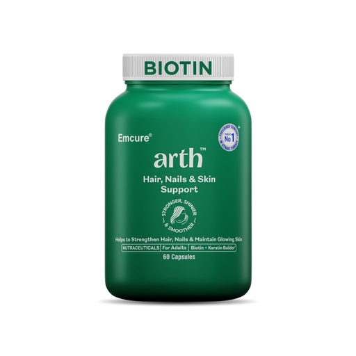 [BRSREYD5OF6B63LD] Arth Biotin Capsules For Hair Growth, Skin & Nails - 60 Veg Capsules for Men & Women | Vitamin A, B, D3, Folic Acid, Keratin Builder & Hyaluronic Acid | Supplement For Healthy Hair, Nails & Skin