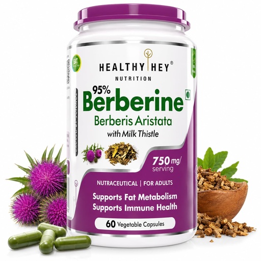 [BRSWGEIDOYBAA3AZ] HealthyHey Berberis - Berberine 95% with milk Thistle - Support Weight Management & Healthy Glucose Levels Supplements - 750 mg Veg. 60 Capsules