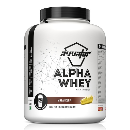 [BRSREBAQOAOWGD33] avvatar ALPHA WHEY PROTEIN | 2Kg | Malai Kulfi Flavour | 25g Protein | 50 Servings