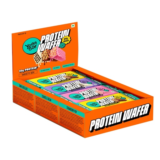 [BRSRGAAEB4HGCDL3] Yogabar 10g Protein Wafer Bars Variety Pack | Strawberry Pop, Dark Chocolate & Cookies & Cream | Crunchy High Protein Bars | 0% Maida | Made with Goodness of Millets and Multigrain | 40g Each | Pack of 10
