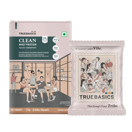 [BRSRGFD3CENRAYL3] TrueBasics Clean Whey Protein Powder Blend, Coffee, 5 Sachets