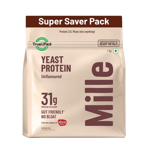 [BRSRYZQ7DENQAE3A] Mille Yeast Protein New Launch Super Saver Pack | 31g Protein | Unflavoured | Fermented Yeast Protein Powder | Vegan, No Bloat, Heat-Stable | All 9 Essential Amino Acids | 1kg