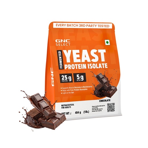 [BRSRYZDYCJ7BOADJ] GNC Select Yeast Protein | 25g Protein, 5g BCAAs | Fermentation-Grown | Added Protease | Non-Dairy, 100% Veg, No Added Sugar | Digestive Support | Chocolate, 1lbs
