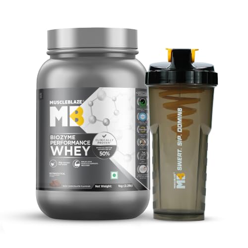 [BRSRGHA2OV7GCDYV] MuscleBlaze Biozyme Performance Whey Protein Powder, 1kg (2.2lbs) + Shaker
