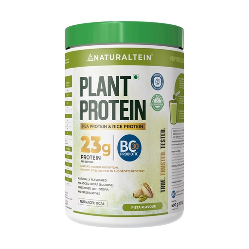 [BRSREHQRDJYR62D7] NATURALTEIN Plant Protein | 23g Clean Vegan Protein with BC30 Probiotic | Natural Pista Flavour | Supports Strength, Energy & Gut Health | No Added Sugar, 100% Natural & Easily Digestible