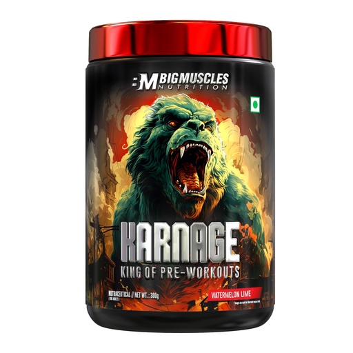 [BRSRAZD7DEHGKH3K] Bigmuscles Nutrition Karnage Preworkout [60 Servings, Watermelon Lime] | | Pre-workout Supplement Supports to Improve Focus, Strength, Energy and Pump, Banned Substance Tested, Dope Free, 300g