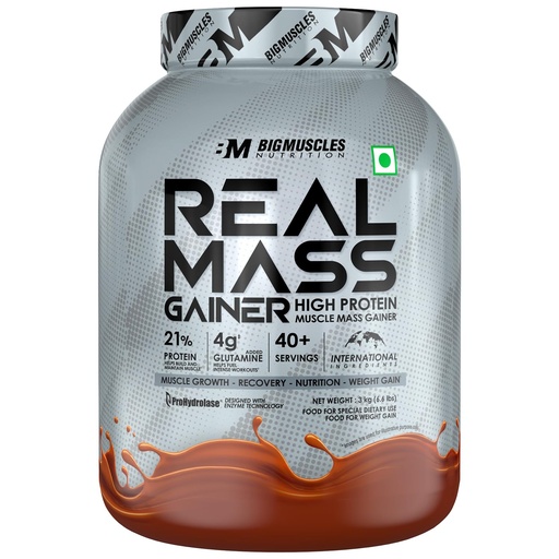 [BRSWGCYHB55GYA3U] Bigmuscles Nutrition Real Mass Gainer [ Rich Chocolate]|Lean Whey Protein Muscle Mass Gainer|Complex Carbohydrates,|1000 Calories|Reduces Muscle Breakdown|Boosts Metabolism,3000 Grams