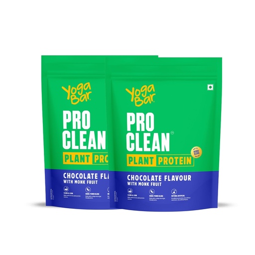 [BRSREHD2BYPGK3YZ] Yogabar Pro Clean Plant Protein | Chocolate Flavour with Monk Fruit | 25g Protein per Serving | Clean & Natural Blend | 500g Pack of 2