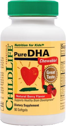 [BRSWIYTQB4HGEELK] CHILDLLIFE OLENNAISET Pure DHA lapsille - DHA täydentää, DHA EPA Omega 3 täydentää, lapset DHA purutabletteja, vauva DHA, Fish Oil for Toddlers, Gluteeniton - Natural Berry, 90 Softgels (Pack of 1)