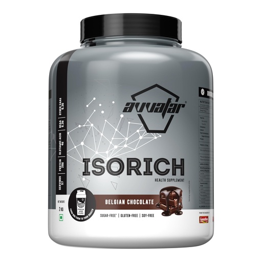 [BRSW2GIOCUCQMD35] avvatar ISORICH WHEY PROTEIN | 2Kg | Belgian Chocolate Flavour | 28g Protein | 57 Servings | Isolate
