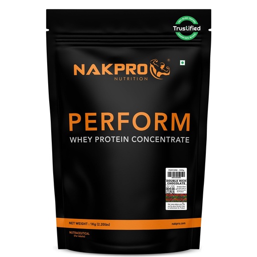 [BRSRMHQTOR6GKH3O] NAKPRO NUTRITION Perform Whey Protein Concentrate | 1kg DoubleRich-Chocolate | 24g Protein, Trustified Certified