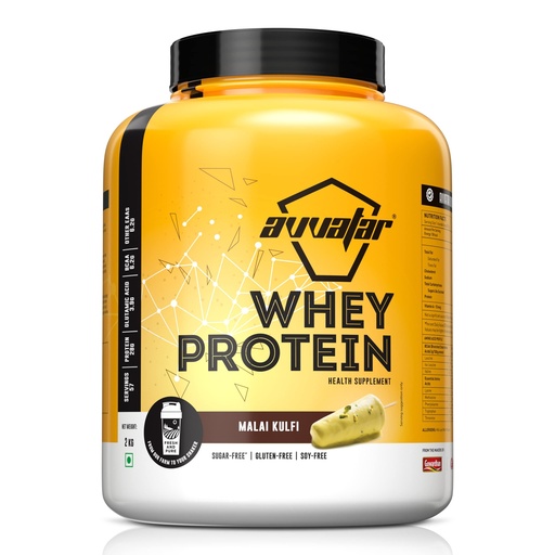 [BRSW2GL5AF4AKD3V] avvatar WHEY PROTEIN | 2Kg | Malai Kulfi Flavour | 28g Protein | 57 Servings | Isolate & Concentrate Blend
