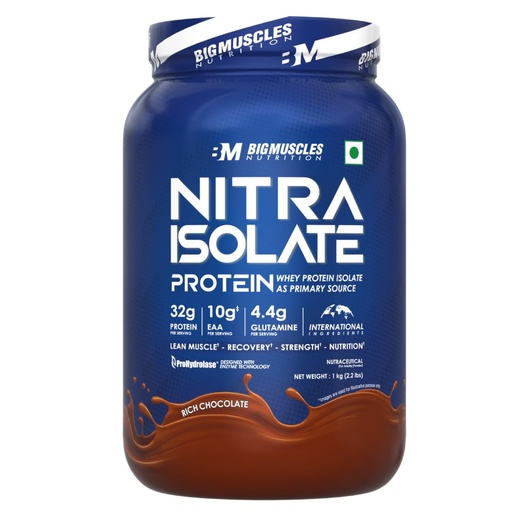 [BRSRAHY7DF5AGHI7] Bigmuscles Nutrition Nitra Isolate [1kg, Rich Chocolate] | 32g Protein | 10g EAA | Whey Protein with ProHydrolase Enzyme Tech. For Faster Absorption | Improved Strength, Faster Recovery & Muscle Building