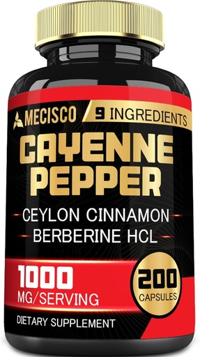 [BRSROAYCOB4BAYLB] Cayenne Pepper Capsules with Turmeric Curcumin Root, Berberine HCl, Ceylon Cinnamon Bark & More - 200 Capsules - Support Digestion Health, Immune System & Body Balance