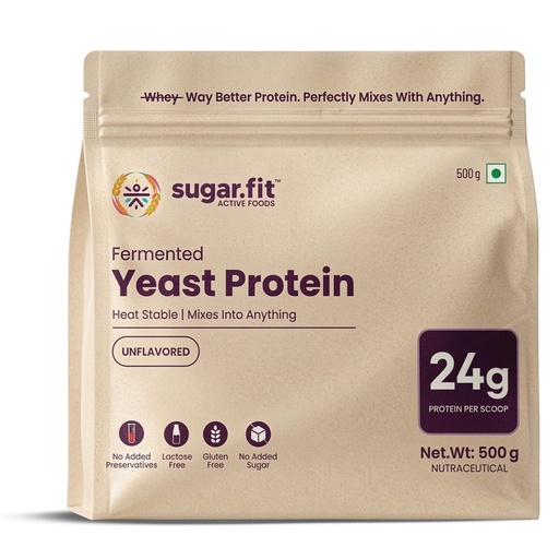 [BRSRGAYBAAOQAET5] Sugar.fit Fermented Yeast Protein Powder, Unflavoured 500g | 24g Protein from a 30g Scoop | All 9 Essential Amino Acids | Vegan protein powder, Heat Stable, Gluten Free, Lactose Free, No Added Sugar